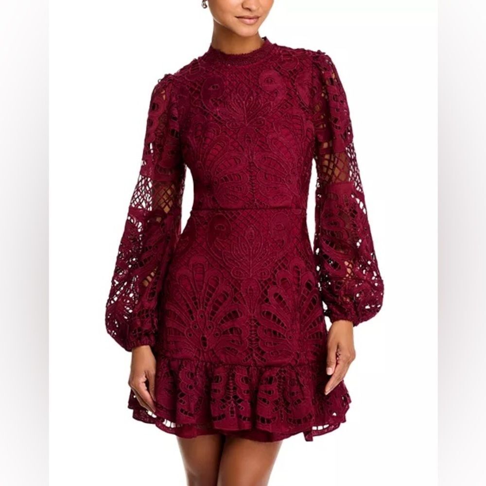 Aqua Burgundy Lace Long Sleeve Dress Size Small